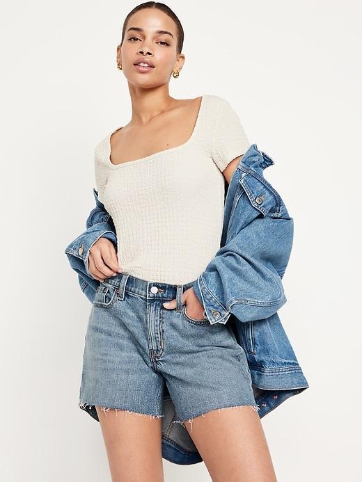 Mid-Rise Boyfriend Cut-Off Jean Shorts -- 5-inch inseam Product Image