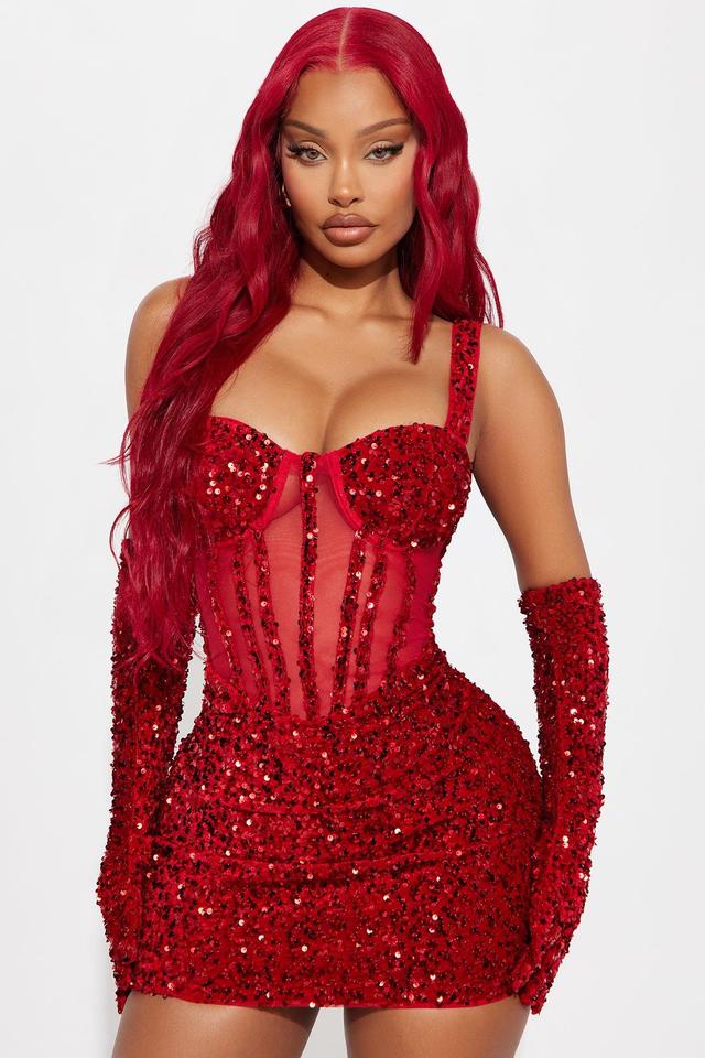 Khloe Sequin Mini Dress - Red Product Image