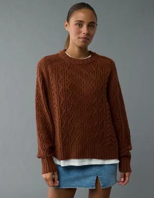 AE Cropped Cable Knit Sweater Product Image