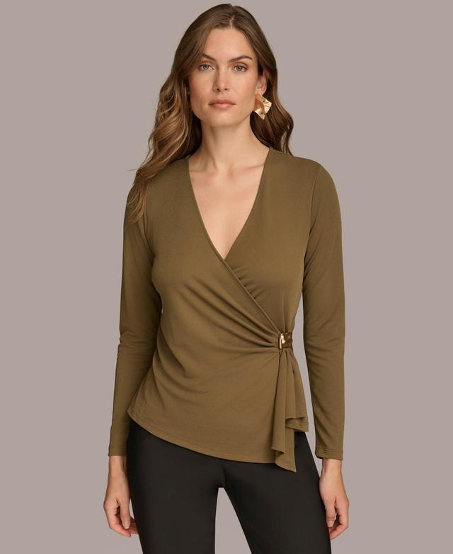 Donna Karan New York Womens Long-Sleeve Faux-Wrap Top Product Image