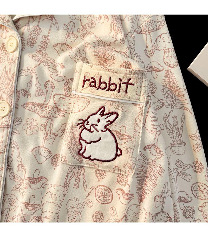 Pajama Set: Long-Sleeve Rabbit Print Top + Pants Product Image