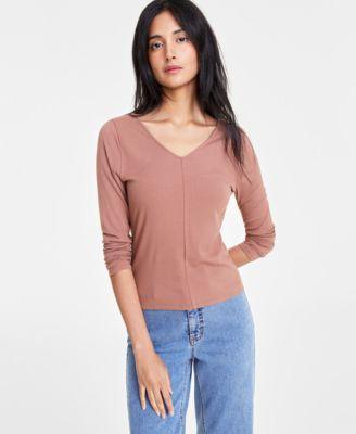 Women's Long-Sleeve Double V-Neck Tee, Created for Macy's product image