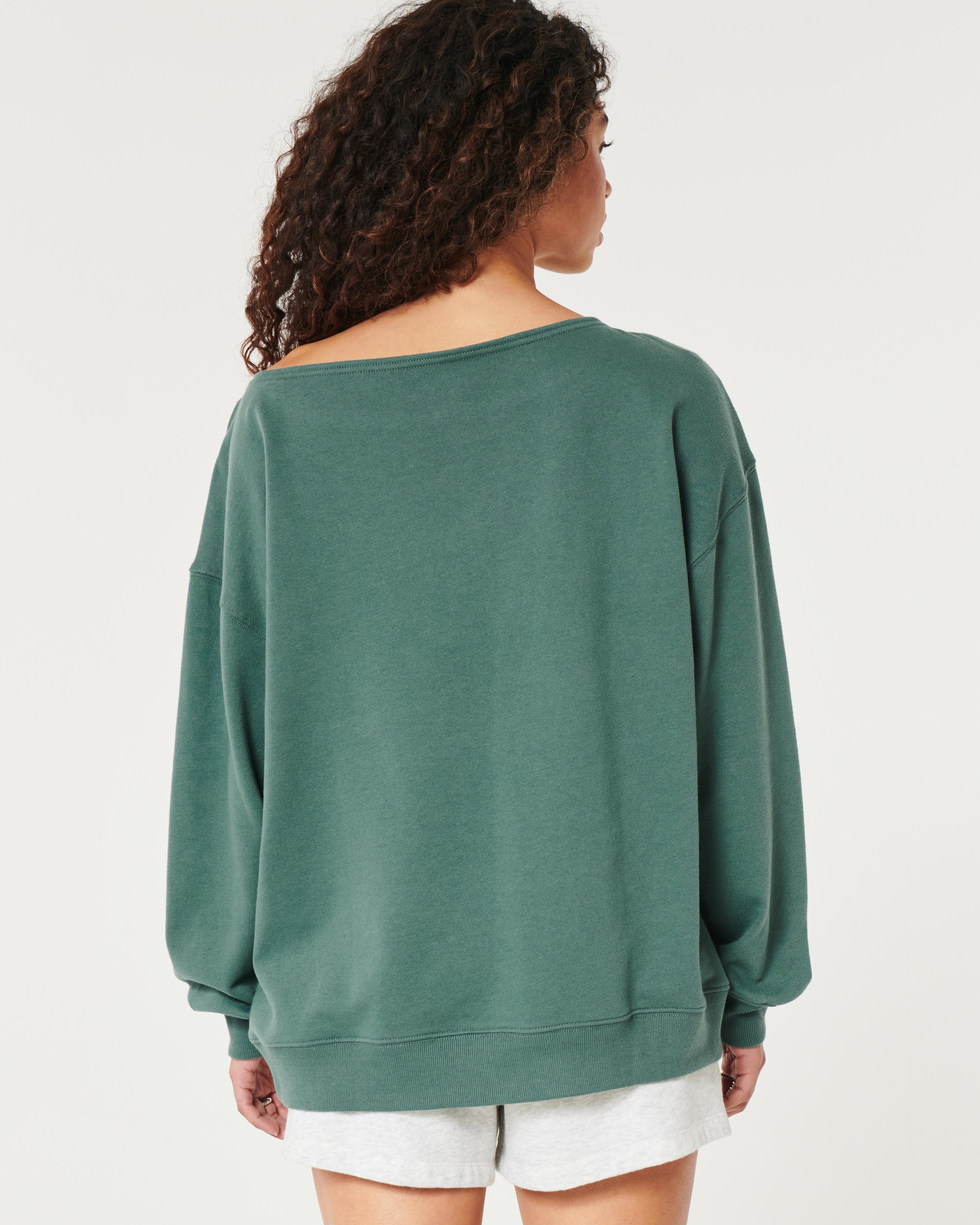 Oversized Off-the-Shoulder Montauk Graphic Sweatshirt Product Image