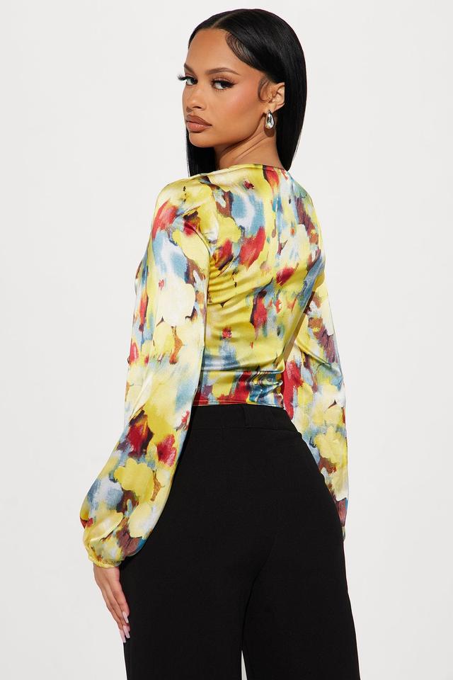 Dinner In Paradise Satin Blouse Top - Yellow/combo Product Image