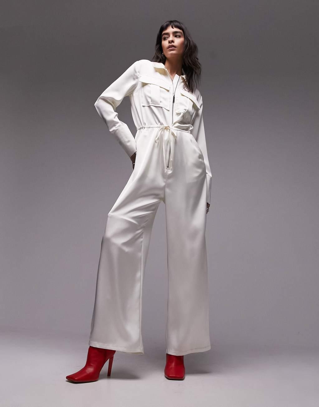 Topshop satin cargo jumpsuit Product Image