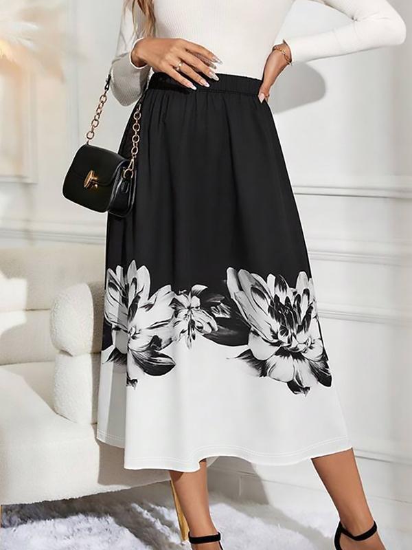 A-Line Loose Elasticity Flower Print Skirts Bottoms Product Image