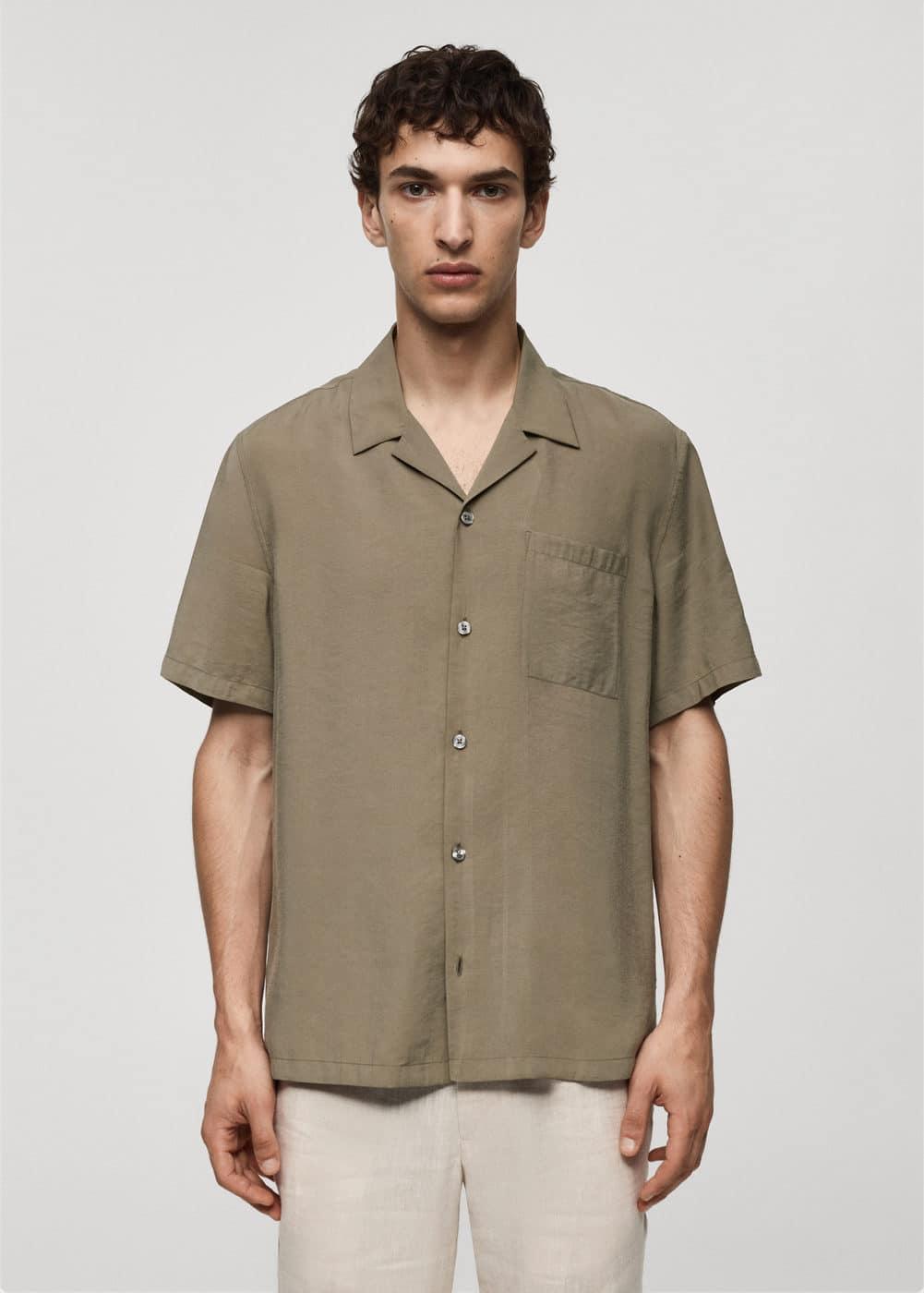 MANGO MAN - Regular-fit 100% Tencel shirt medium brownMen Product Image