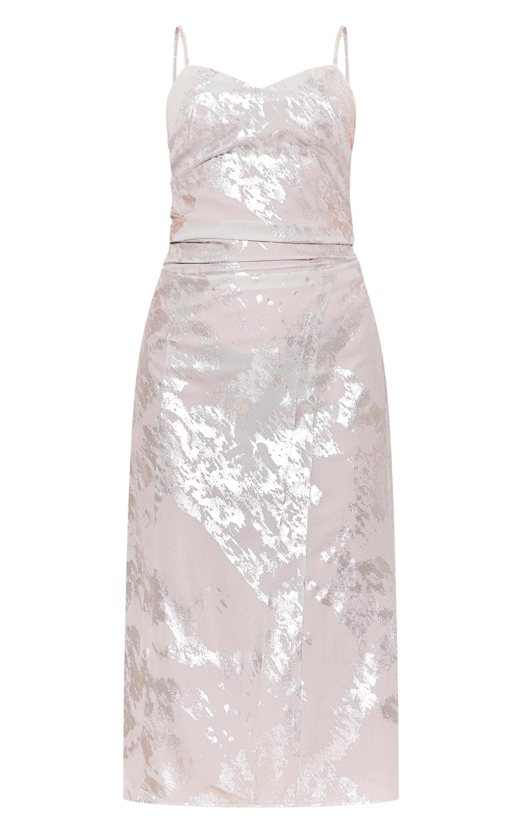 Silver Foil Print Cowl Neck Midaxi Dress Product Image