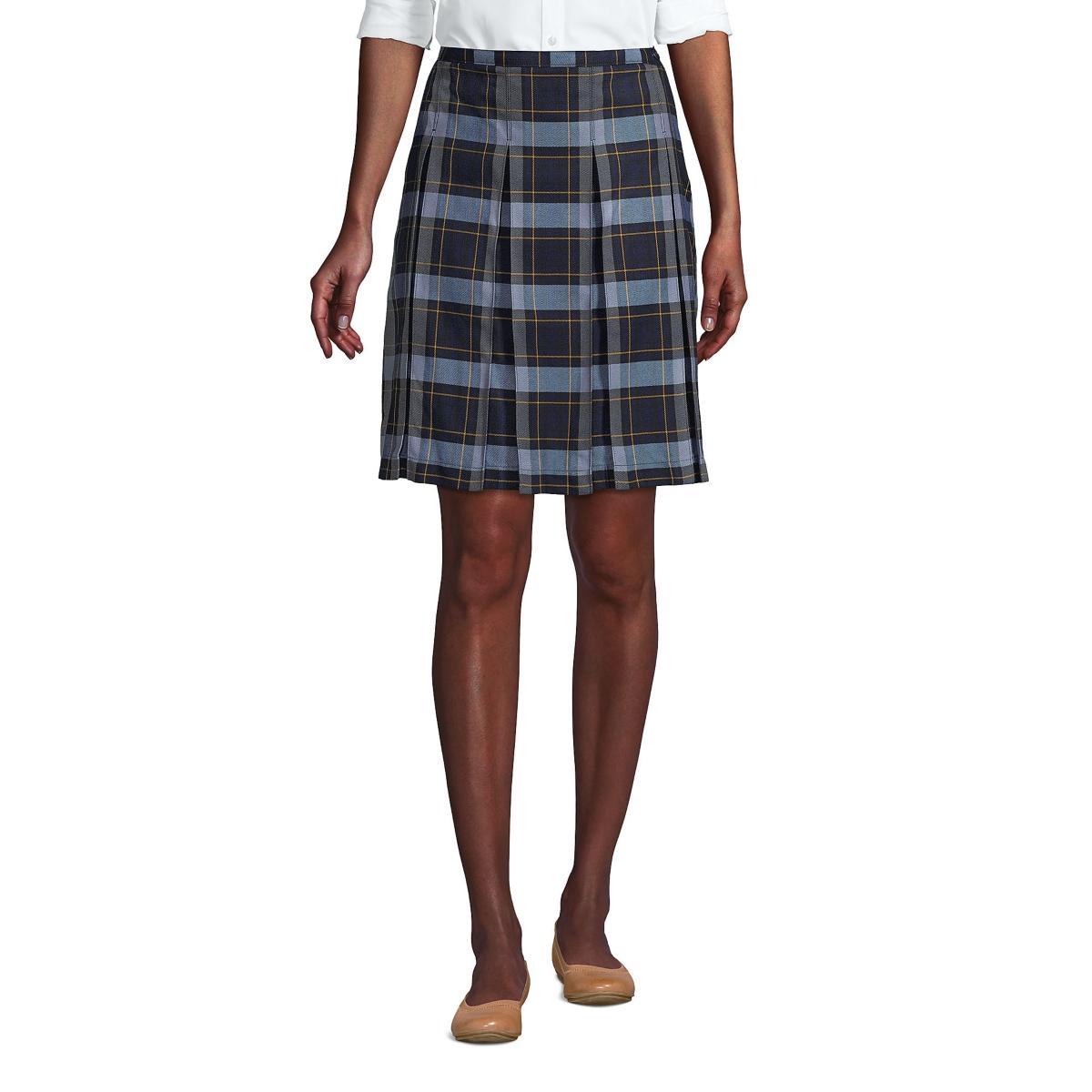 Womens Lands End School Uniform Plaid Box Pleat Skirt Blue Large Plaid product image