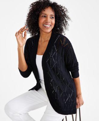 Petite Open-Stitch Long-Sleeve Cardigan, Created for Macy's Product Image