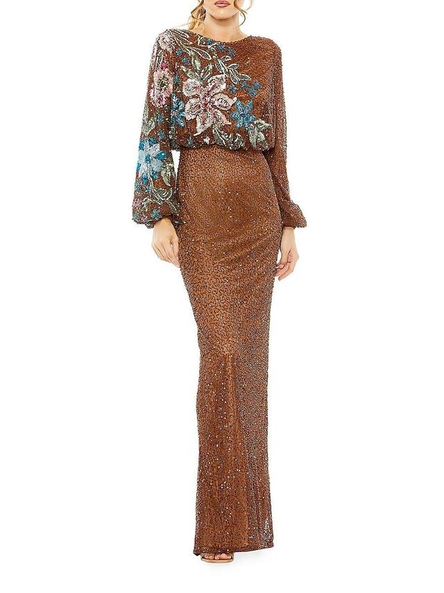 Mac Duggal Embellished Sequin Long Sleeve Blouson Gown Product Image