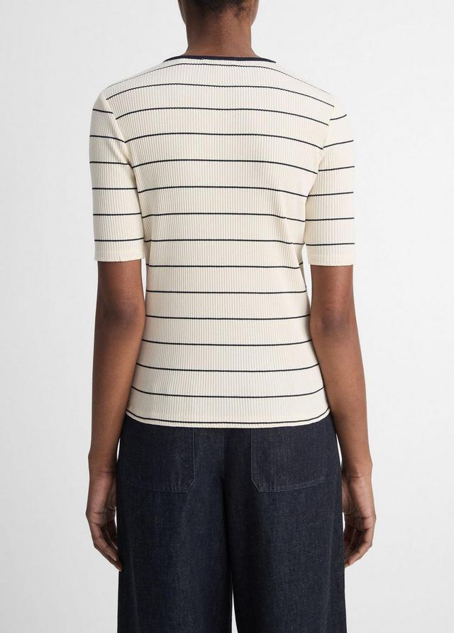 Striped Ribbed Stretch-Cotton Elbow-Sleeve T-Shirt Product Image