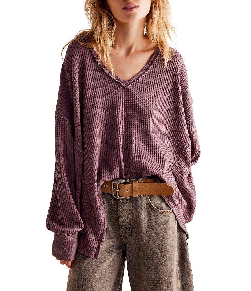 Free People Coraline Waffle Knit V-Neck Long Sleeve Thermal Product Image