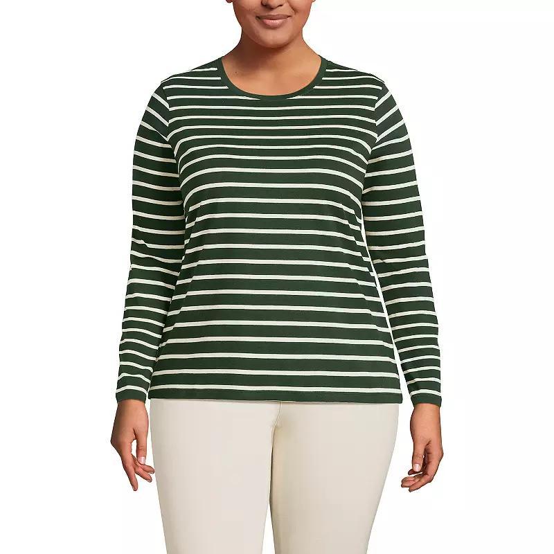 Plus Size Lands End Relaxed Supima Cotton Crewneck Tee, Womens Deep Green Product Image