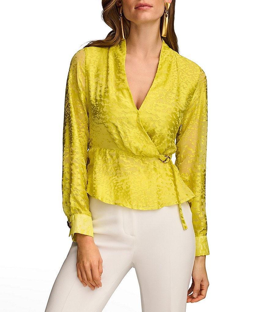 Donna Karan Long Sleeve Burnout Faux Wrap Top Product Image