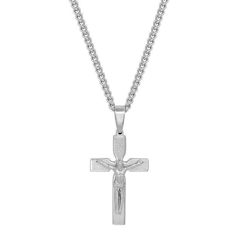 Steel Nation Mens Stainless Steel Lords Prayer Cross Pendant Necklace Silver Product Image