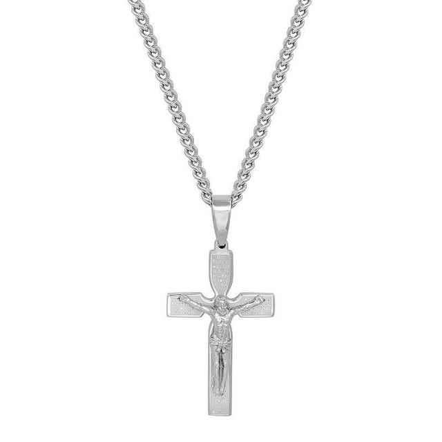 Steel Nation Mens Stainless Steel Lords Prayer Cross Pendant Necklace Silver Product Image