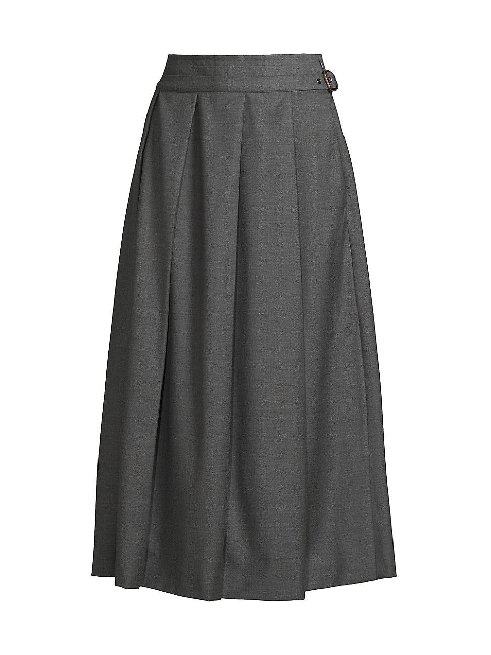 Womens Palk Pleated Wool Midi-Skirt Product Image