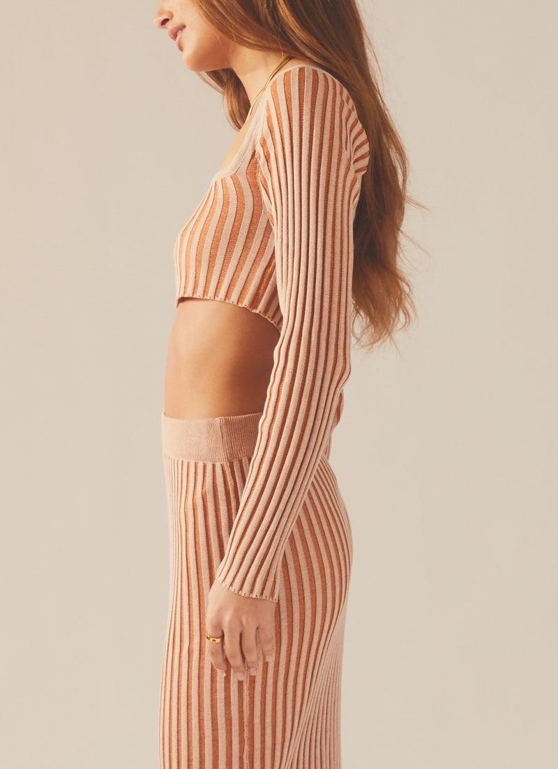 Aubrey Two-Tone Rib Top - Terracotta Product Image