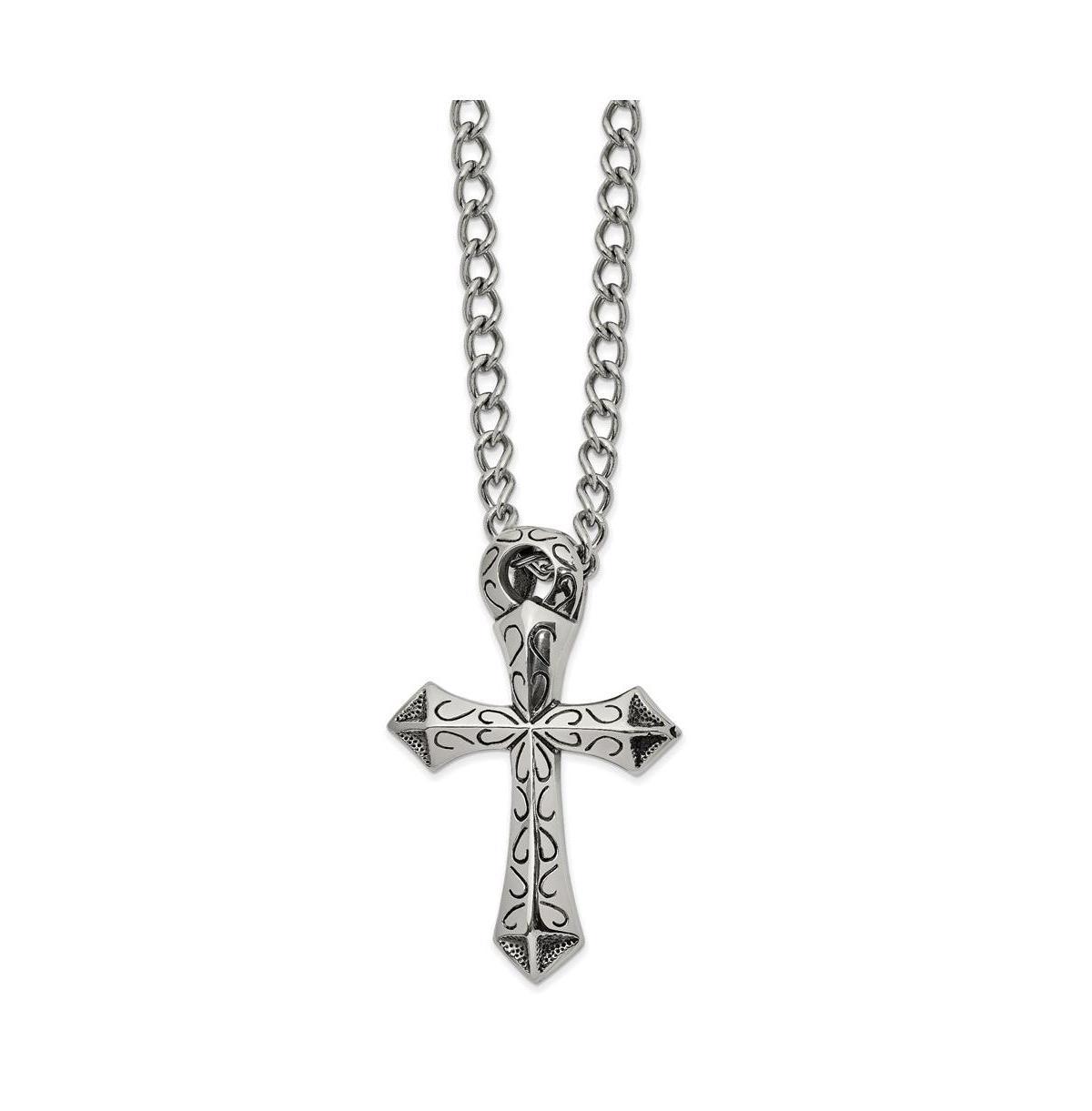 Chisel Antiqued and Polished Cross Slide on a Curb Chain Necklace Product Image