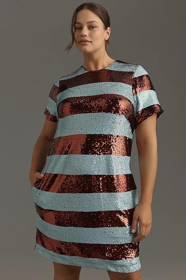 Maeve Short-Sleeve Sequin Striped Mini Dress Product Image