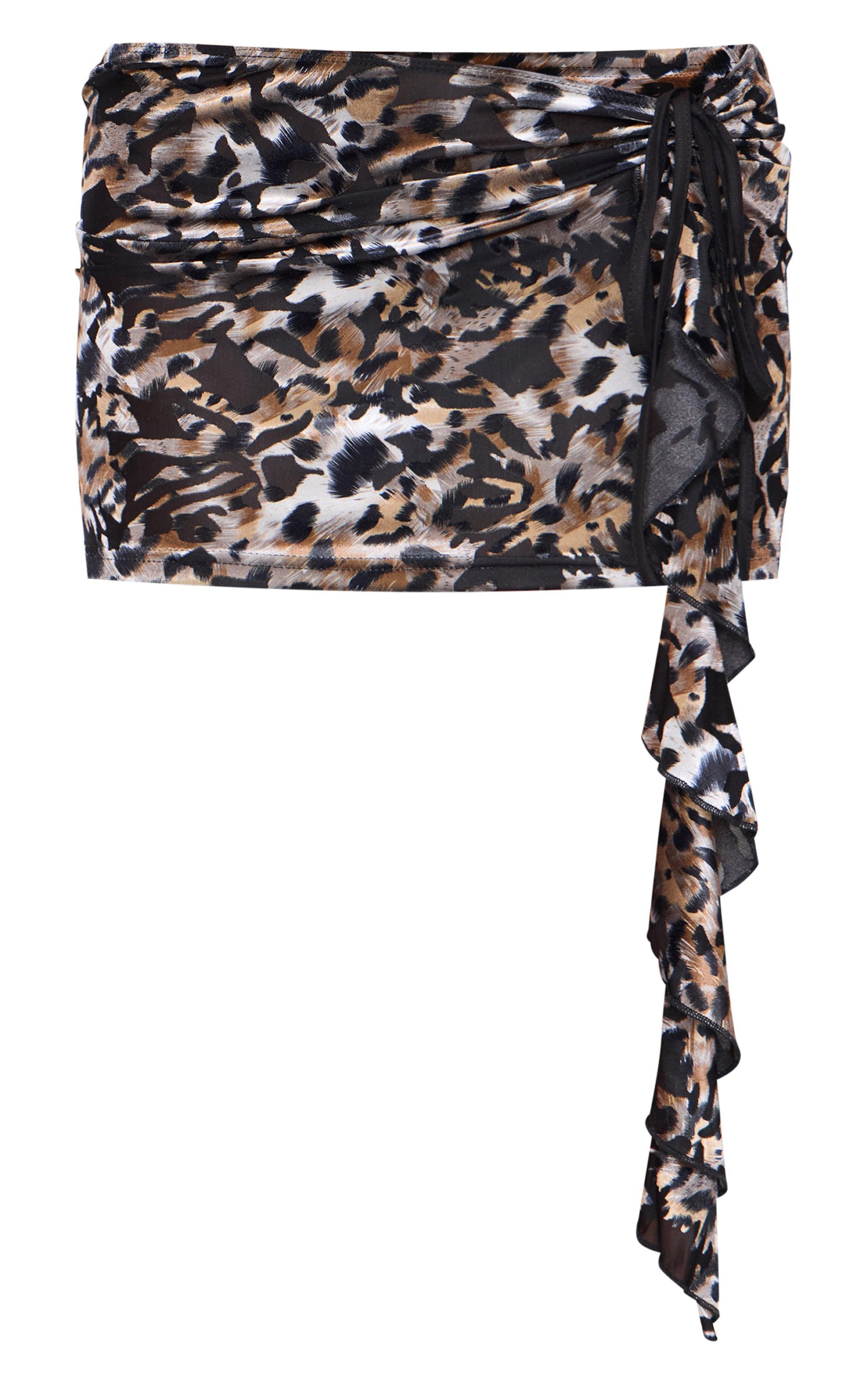 Leopard Devore Tie Side Detail Draped Mini Skirt Product Image