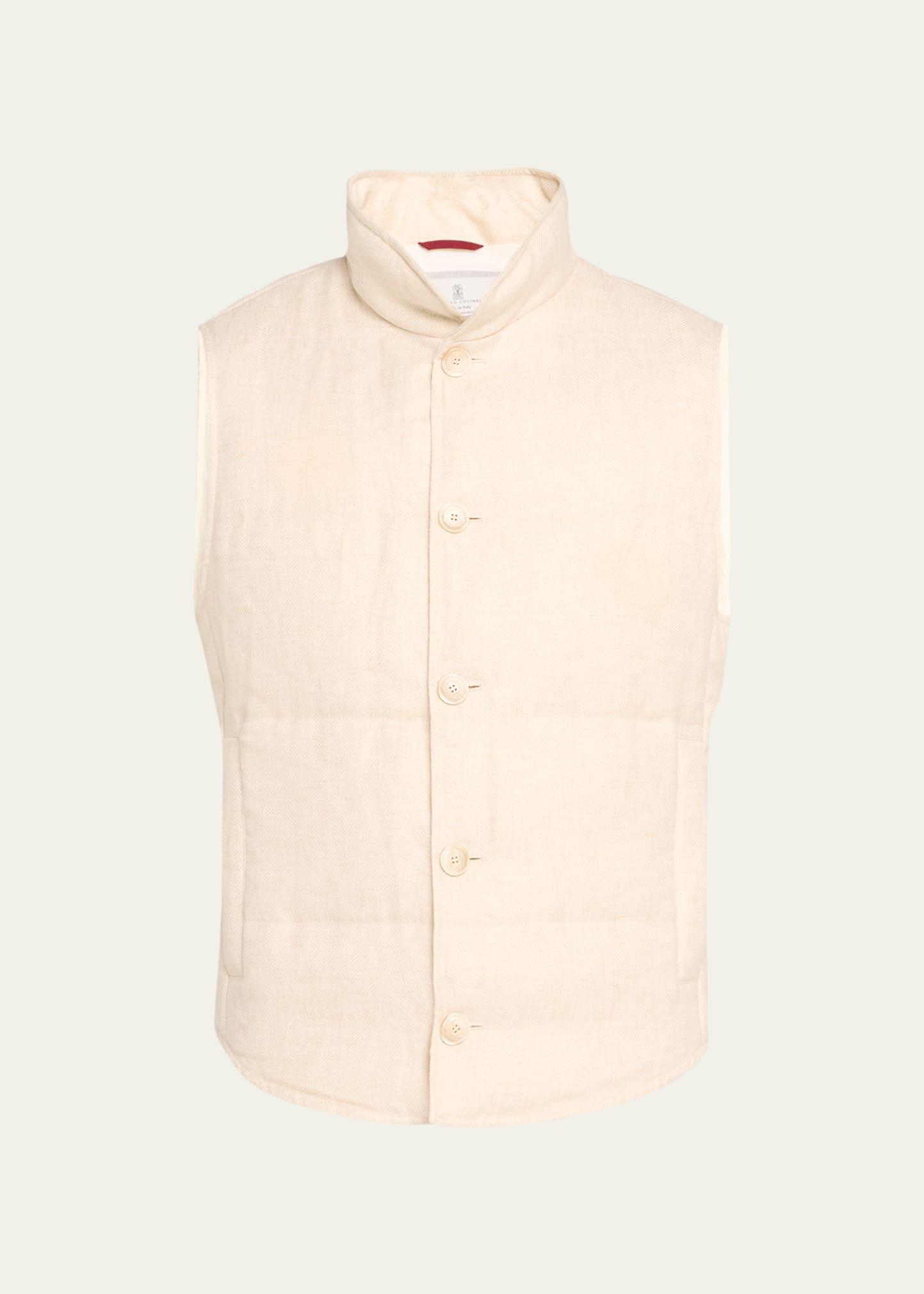 Mens Linen Wool And Silk Diagonal Down Vest Product Image