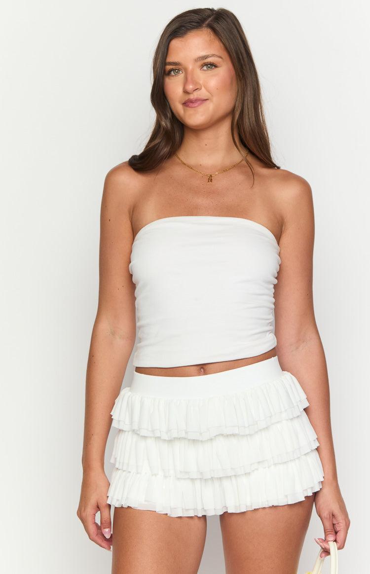 Belle White Ruffle Shorts Product Image