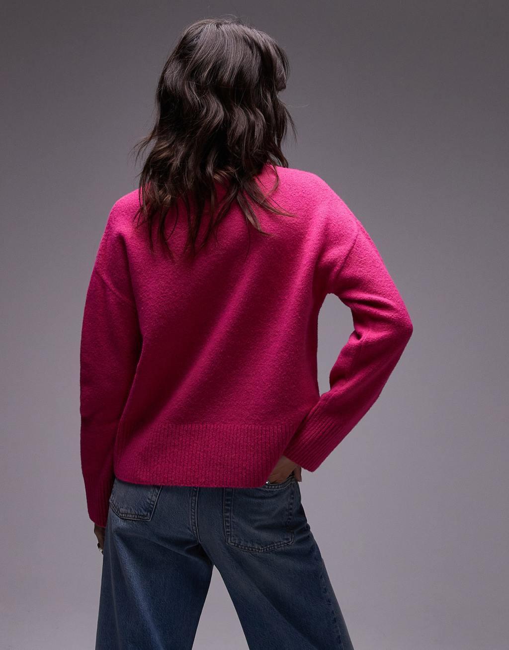 & Other Stories crew neck sweater in bright pink Product Image