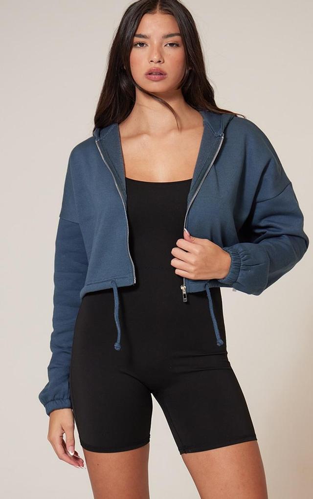 Ink Blue Toggle Waist Zip Up Cropped Hoodie Product Image