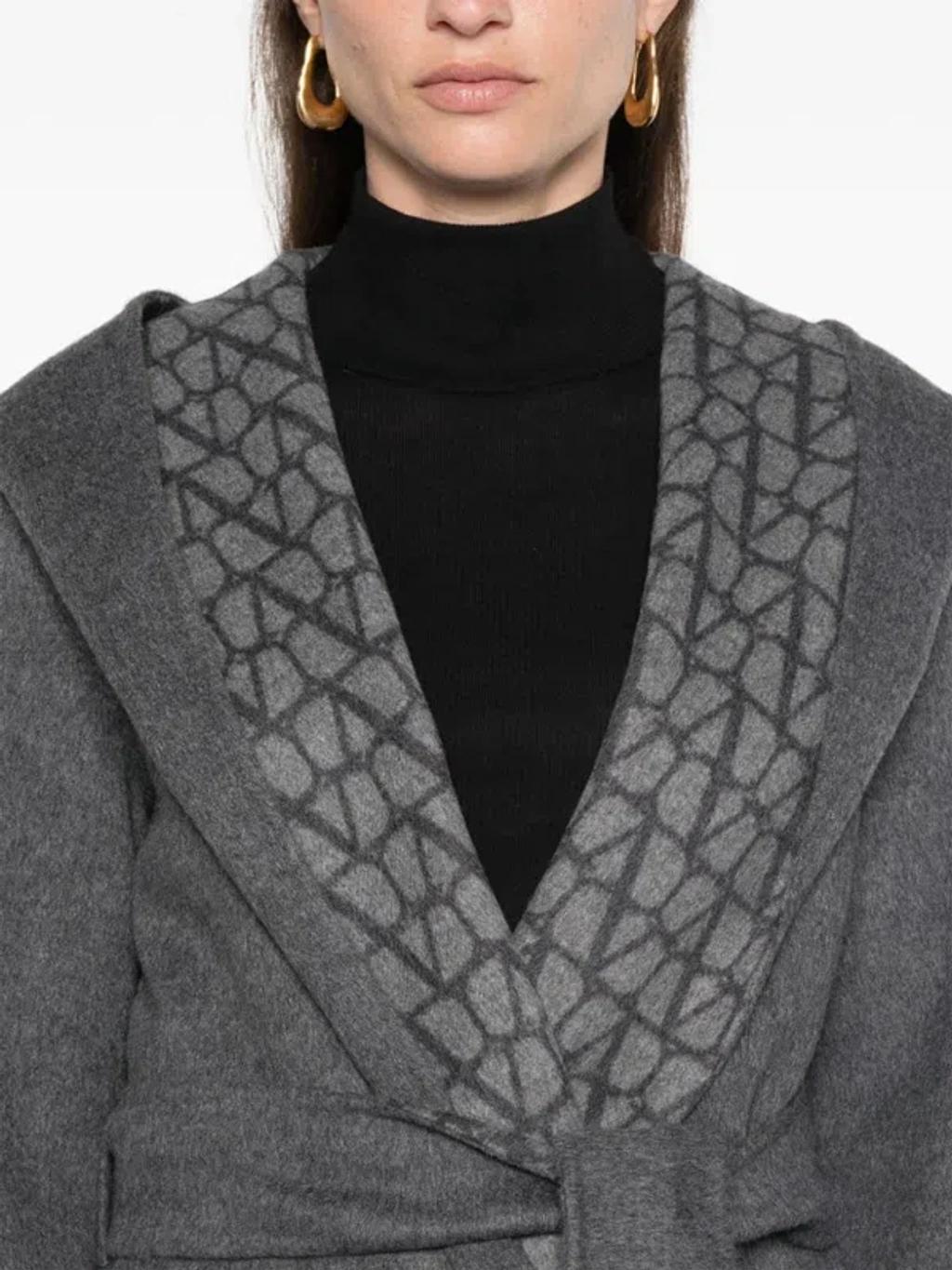 VALENTINO Womens Toile Monogram-print Relaxed-fit Wool, Cashmere And Silk Coat Grigio Melange In Grey Product Image