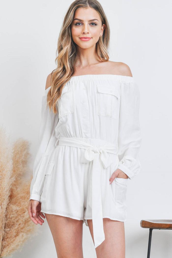 Romper W/Pockets Tie Waist Product Image