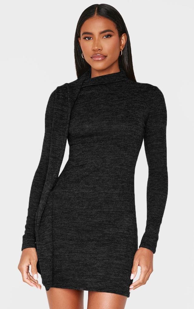 Black Wrap Neck Detail Bodycon Dress Product Image