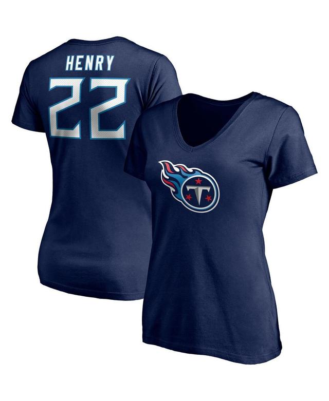 Womens Fanatics Derrick Henry Navy Tennessee Titans Player Icon Name and Number V-Neck T-shirt Product Image