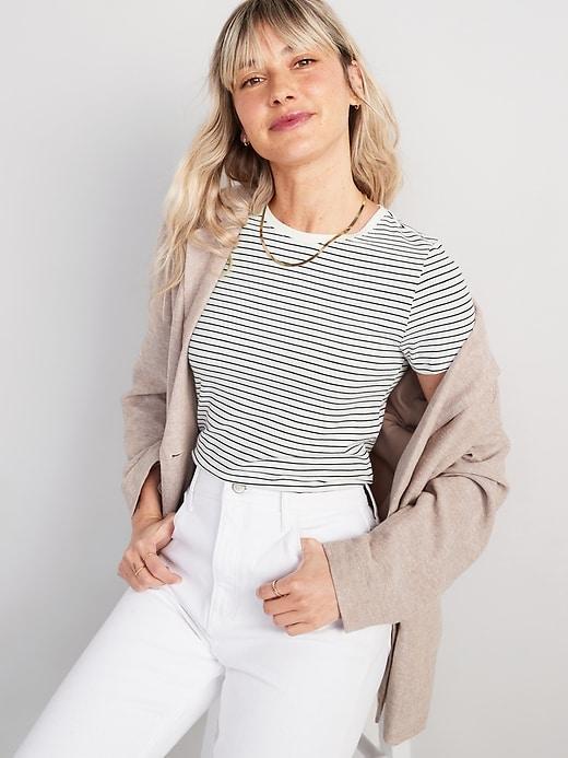 Striped Slim-Fit Crop T-Shirt Product Image