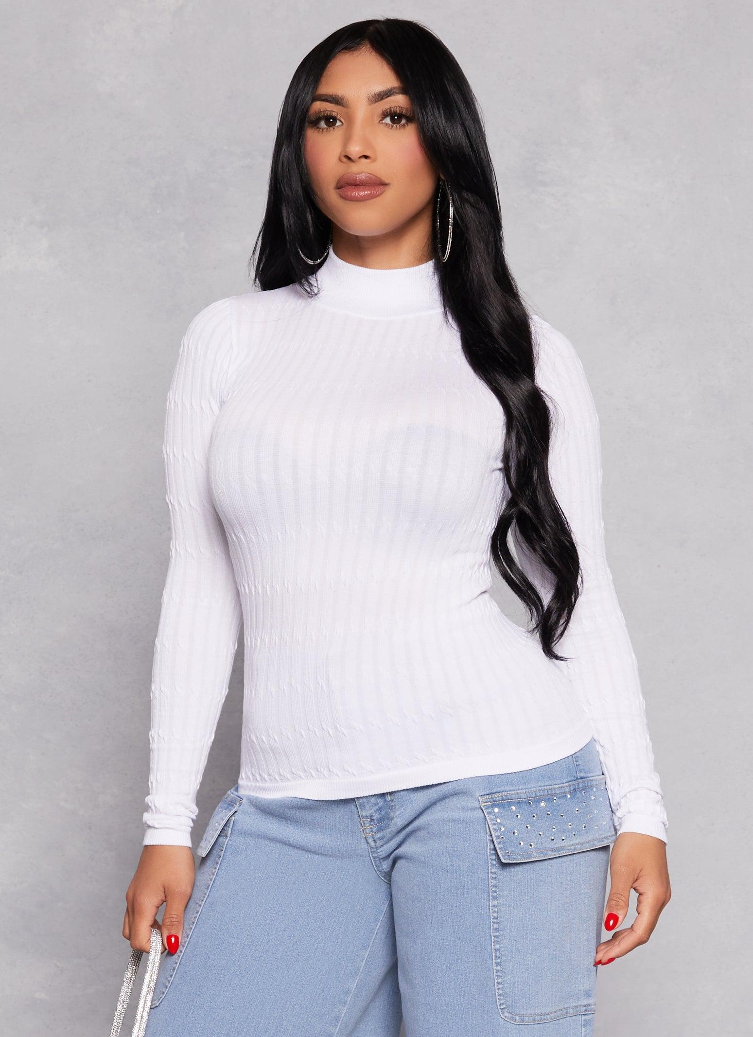 Womens Seamless Cable Knit Mock Neck Top Product Image