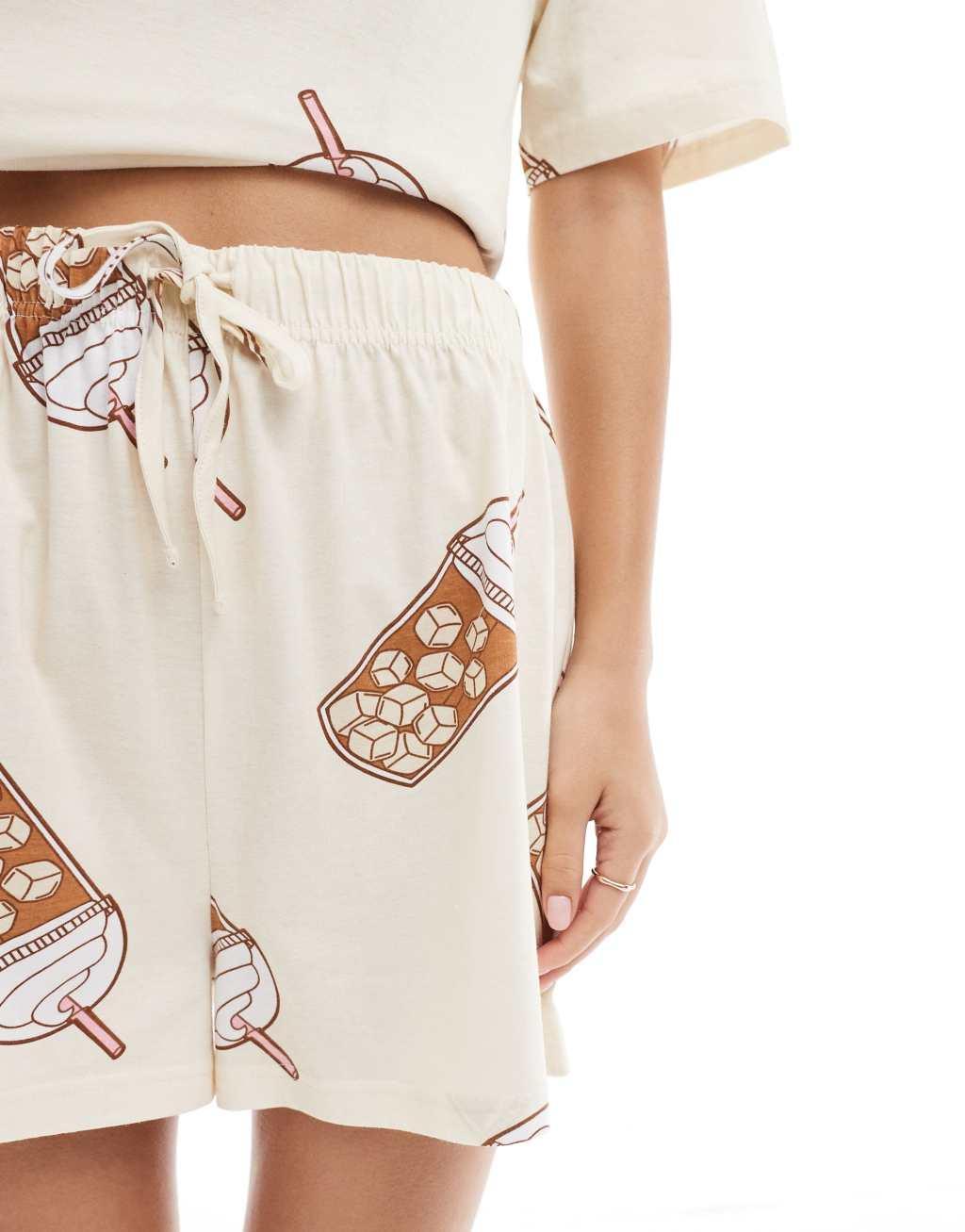 ASOS DESIGN iced coffee oversized tee & shorts pajama set in beige Product Image