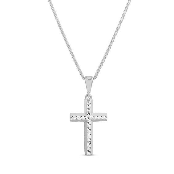 Men's Diamond-Cut Faceted Cross Pendant in 14K White Gold Product Image