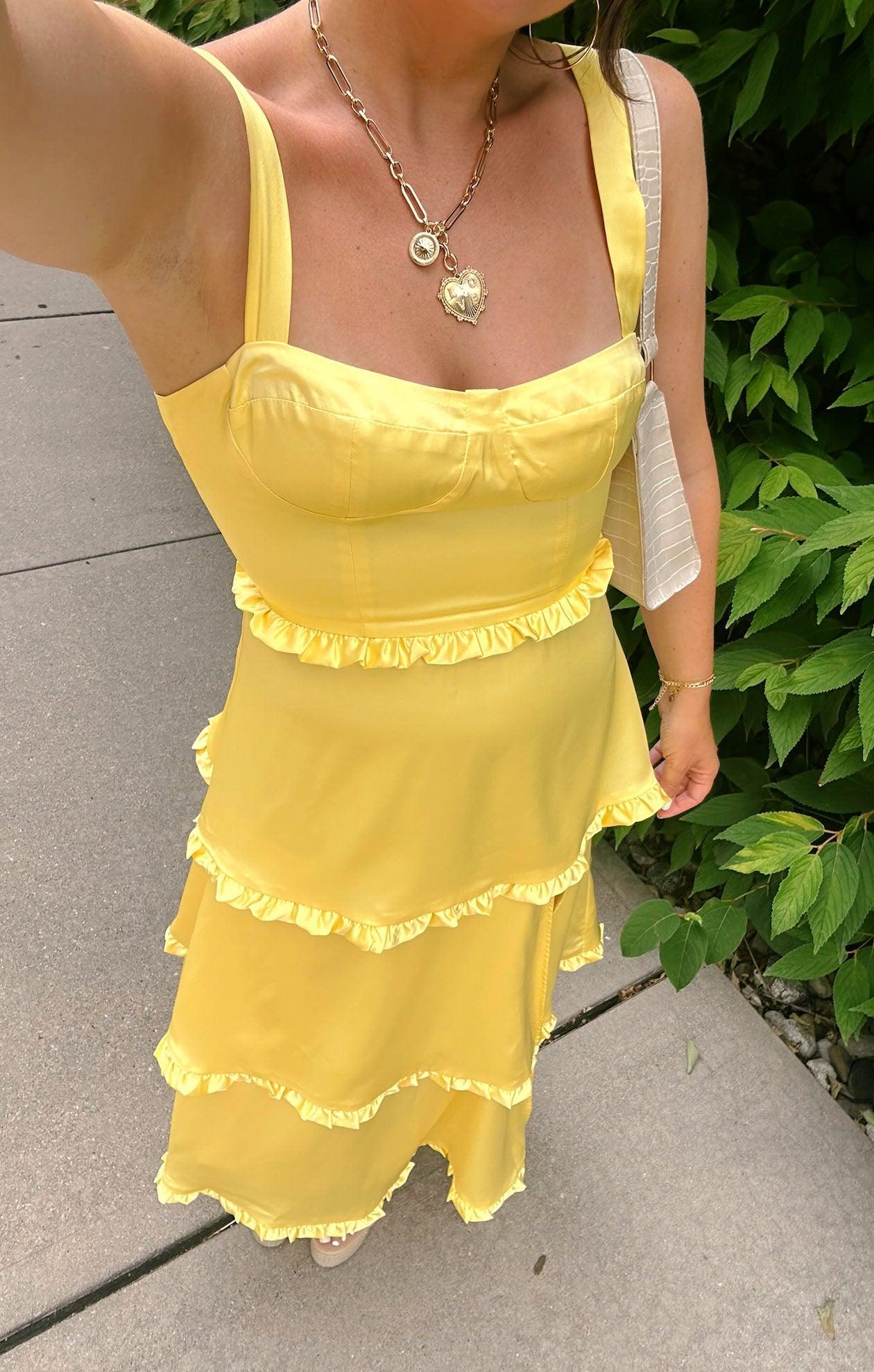 Lady Corset Dress ~ Yellow Luxe Satin Product Image