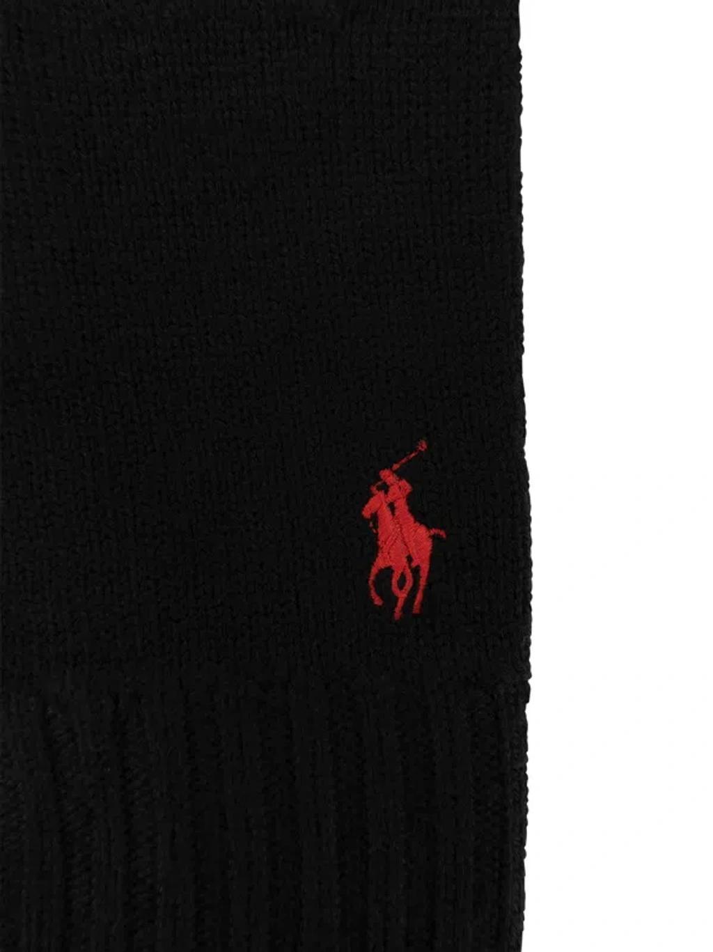 Logo Embroidered Knitted Gloves In Polo Black Product Image