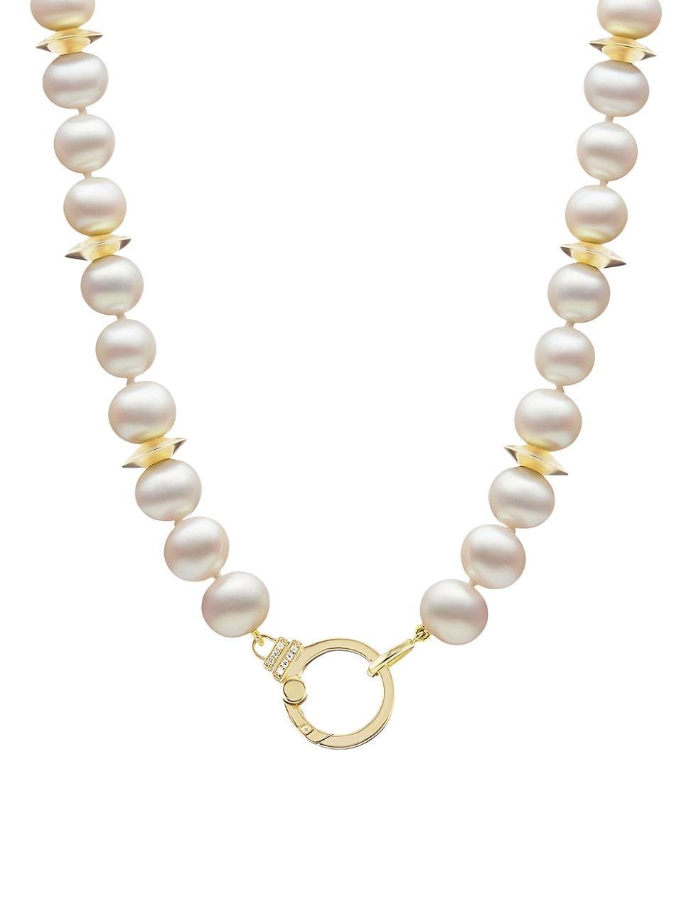 Womens 18K Yellow Gold, 8MM Freshwater Pearl & Diamond Necklace Product Image