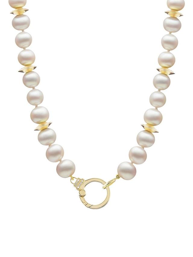 Womens 18K Yellow Gold, 8MM Freshwater Pearl & Diamond Necklace Product Image