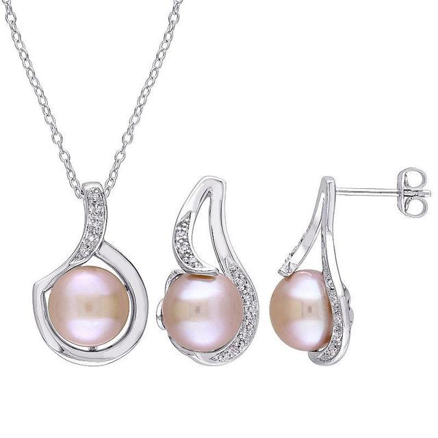 Stella Grace Sterling Silver 1/10 Carat T.W. Diamond & Dyed Freshwater Cultured Pearl Pendant & Earring Set, Womens Silvertone Product Image