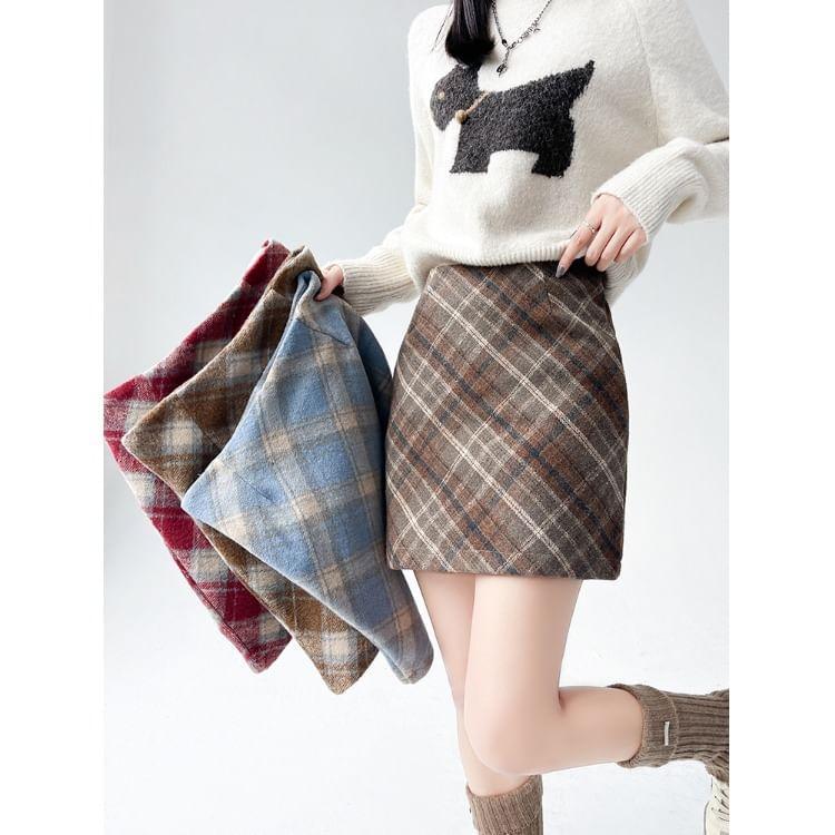 High Rise Plaid Mini Pencil Skirt Product Image