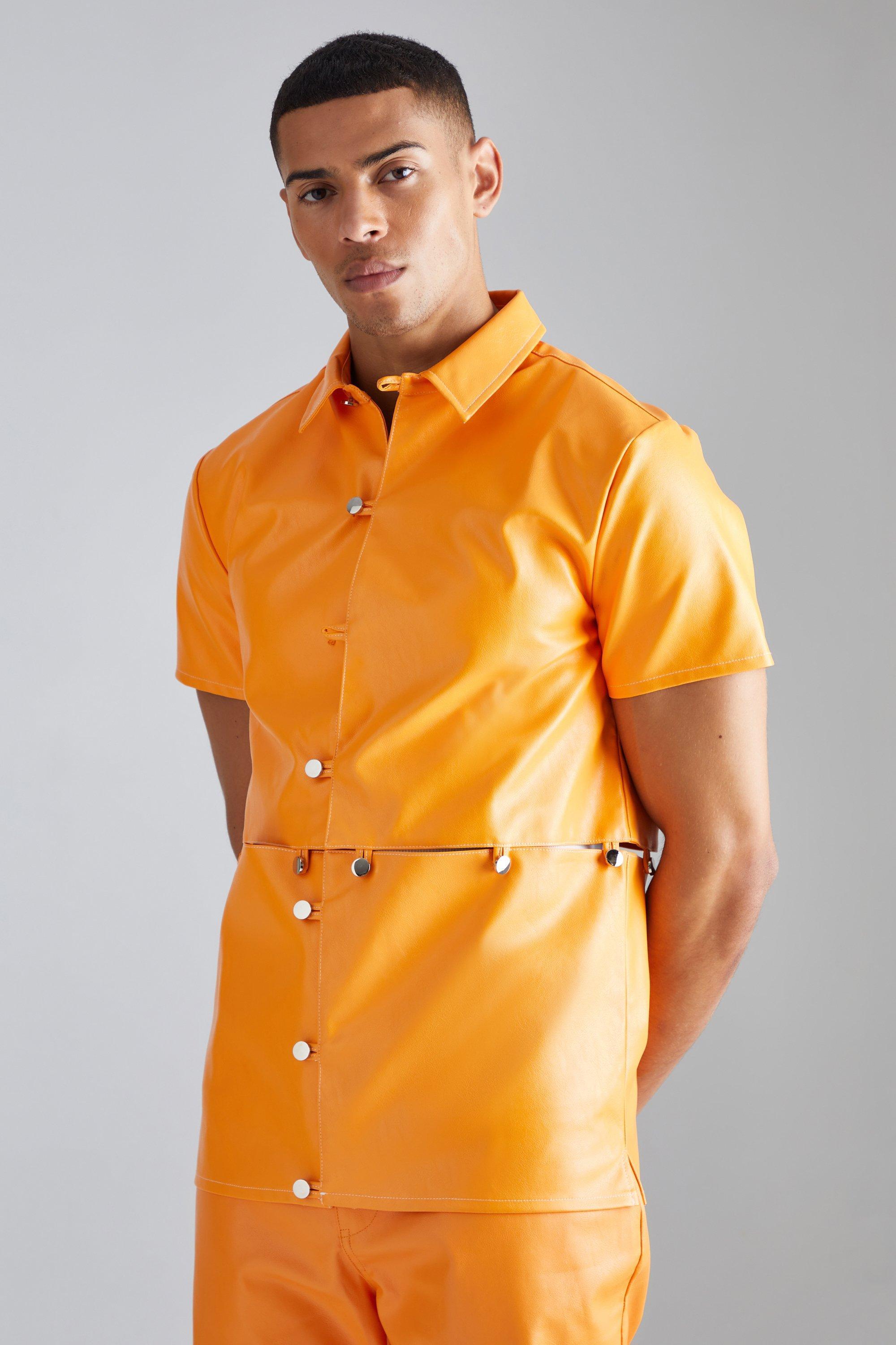 Pu Short Sleeve Detachable Shirt | boohooMAN USA Product Image