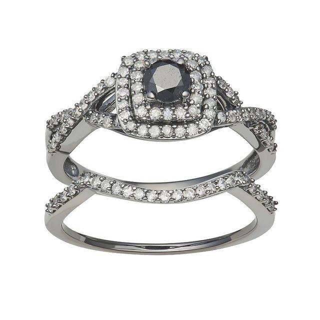 HDI 10k White Gold 3/4 Carat T.W. Black & White Diamond Rings Set, Womens Product Image