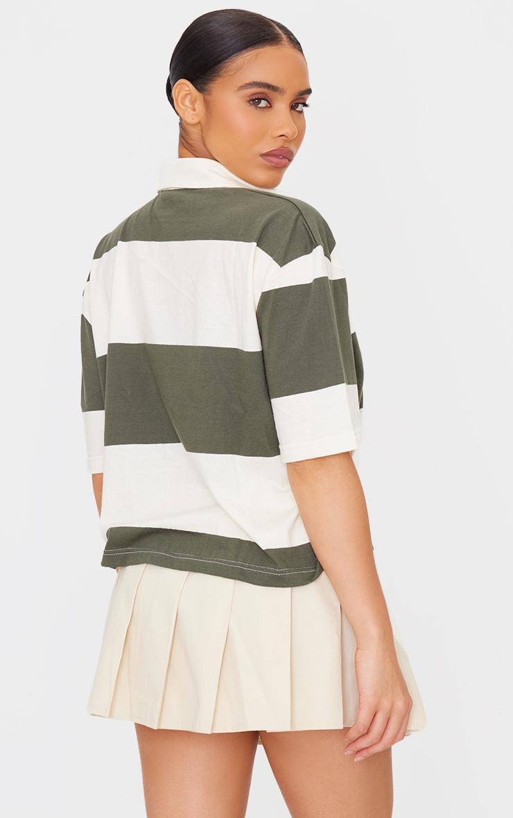 Forest Green Striped Collard T Shirt Product Image