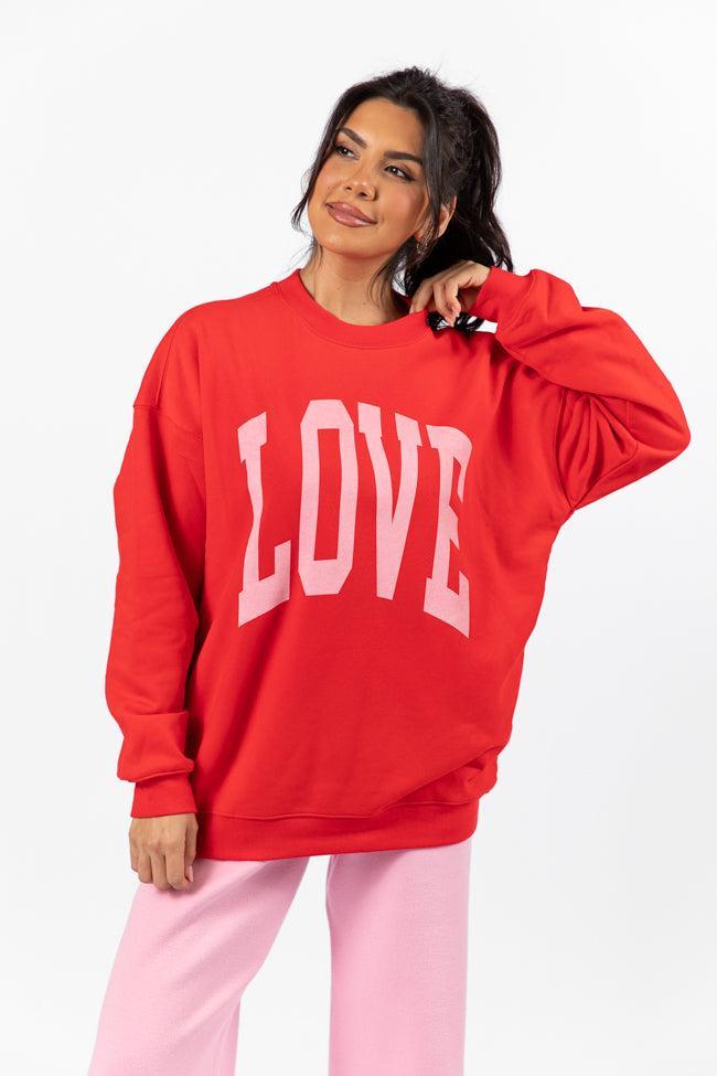 Love Block Red Oversized Graphic Sweatshirt Product Image