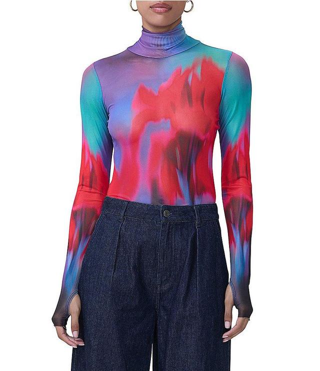 AFRM Zadie Mesh Print Turtleneck Long Sleeve Top Product Image