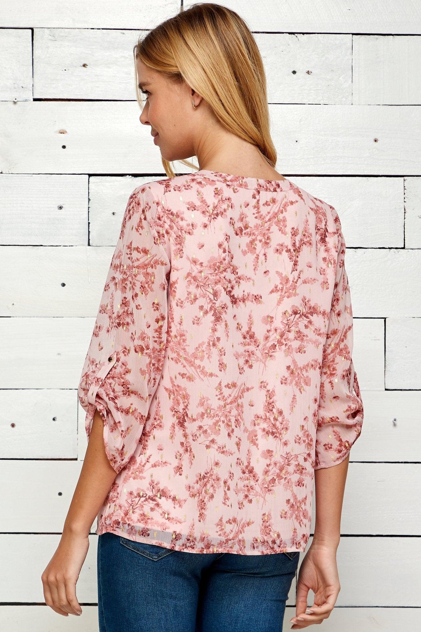 Roz & Ali 3/4 Tab Sleeve Popover Blouse Product Image